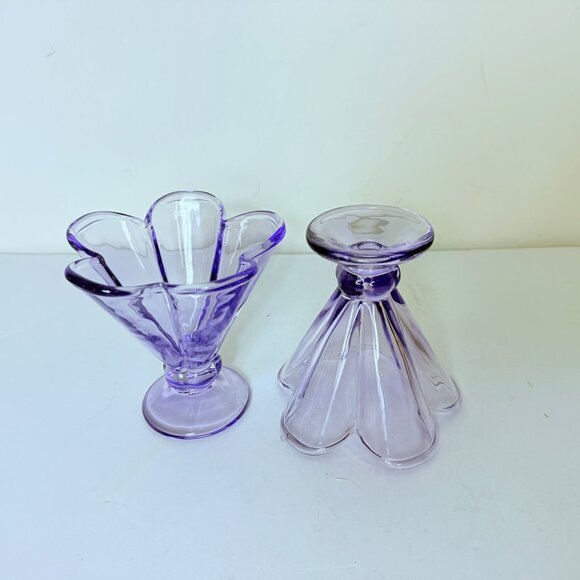 VTG Purple Lavender Glass Cup Set of 2 Petal Decor Lilac Cocktail Glass Dessert - Picture 12 of 16